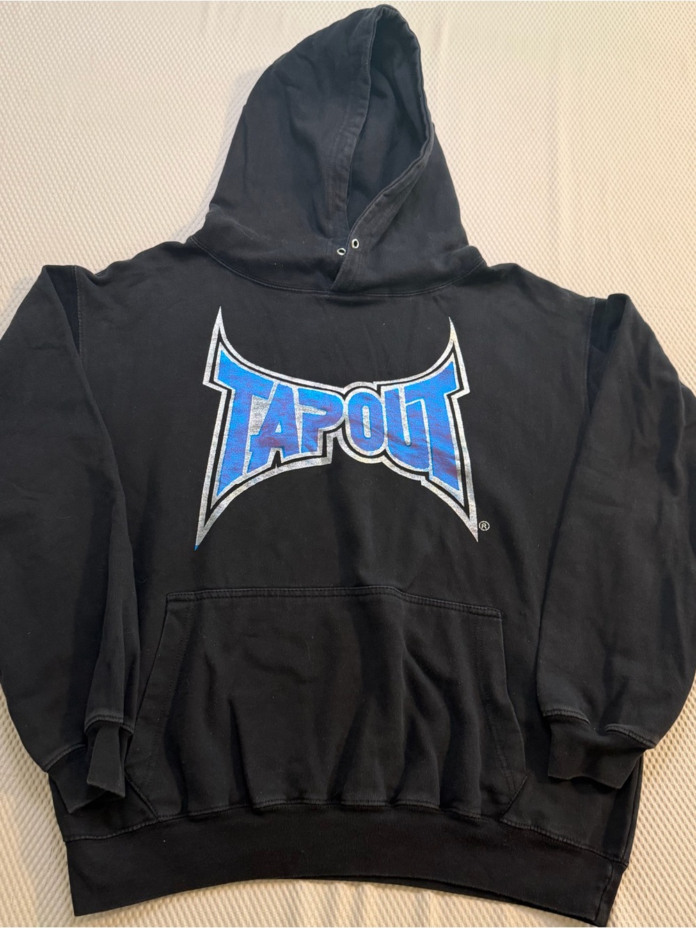 Rare Vintage Y2K Tapout Holographic Heavyweight Hoodie Black MMA Fightwear XL